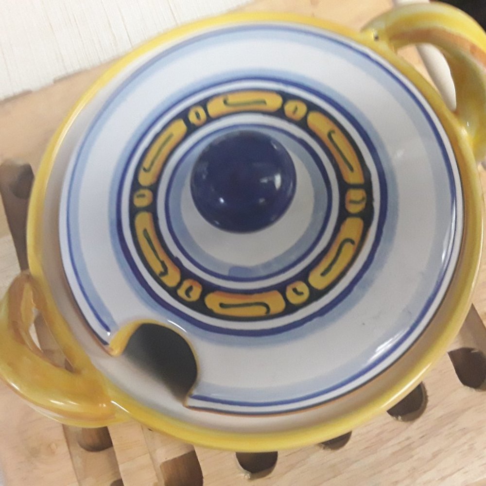 Deruta Sugarbowl Blue Yellow Italy